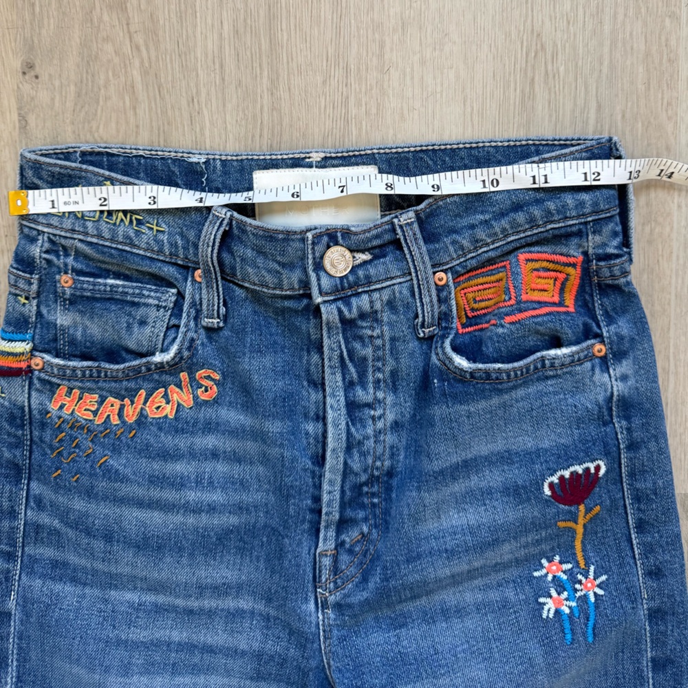 EUC MOTHER Superior Rambler Embroidered Blue Denim Jeans Size 24 - Picture 7 of 16